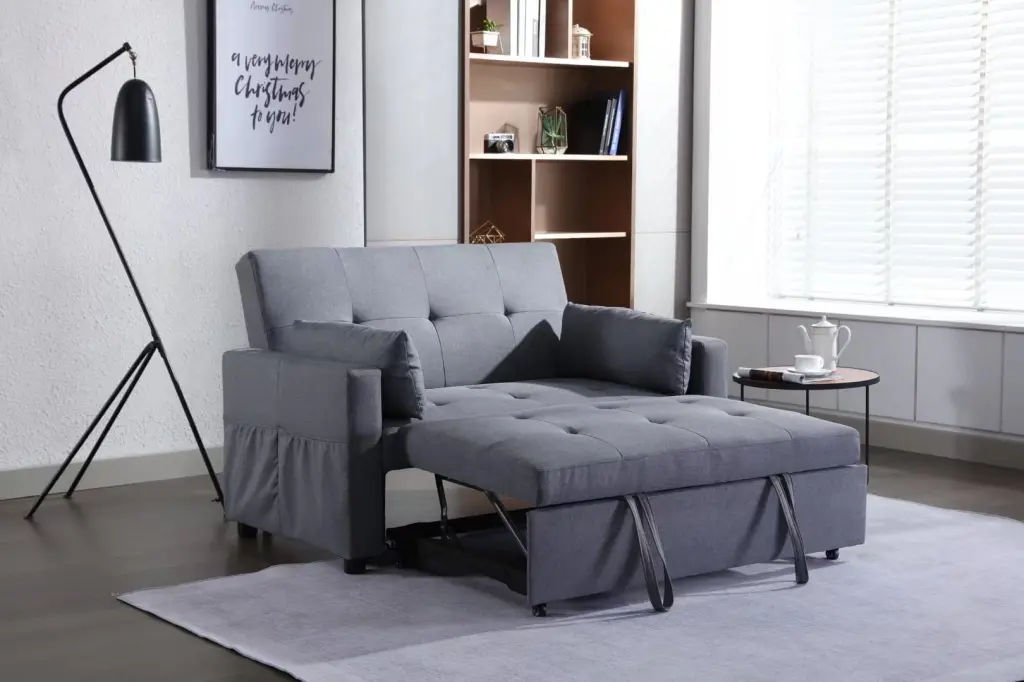 DeeHome 2 Seater Sleeper Sofa Bed Dark Grey Linen Side Pocket Living Rooms