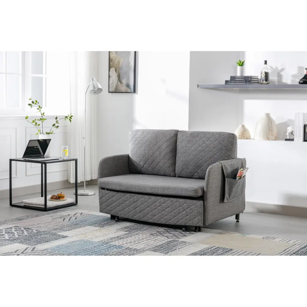 Modern Velvet Convertible Sleeper Sofa Bed Loveseat Pull Out Bed 2 Pillows Side Pockets HATNOKIL