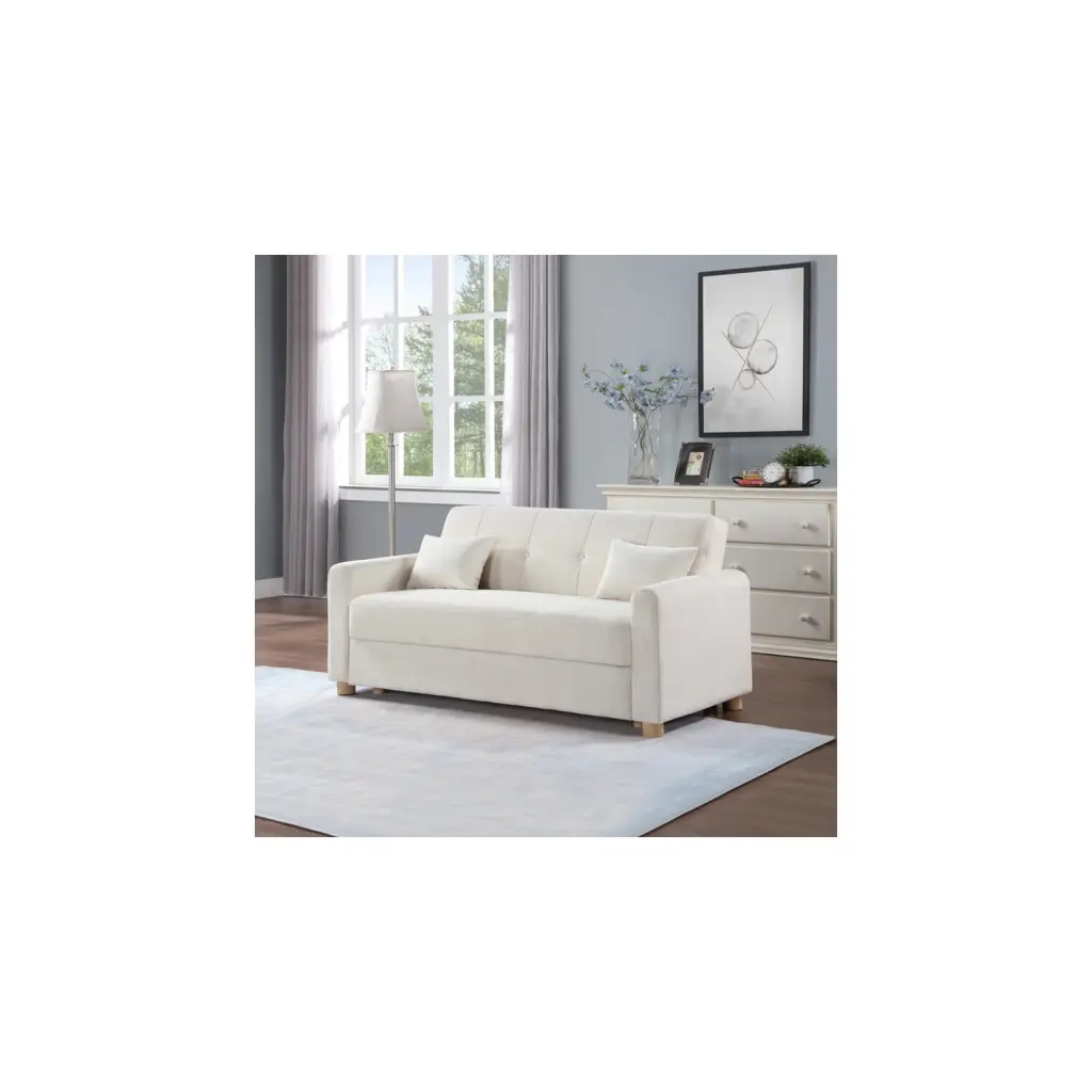 Thomas 66W White Fabric Convertible Sleeper Loveseat Storage Small Spaces Lilola Home