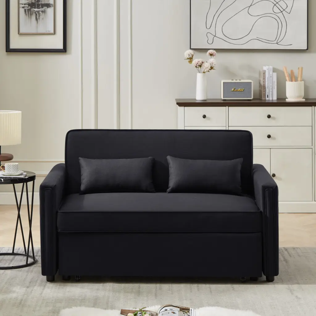 Miekor Furniture Modern Linen Convertible Loveseat Sleeper Sofa Couch Adjustable Backrest 2 Seater Sofa Pull-Out Bed 2 Lum...