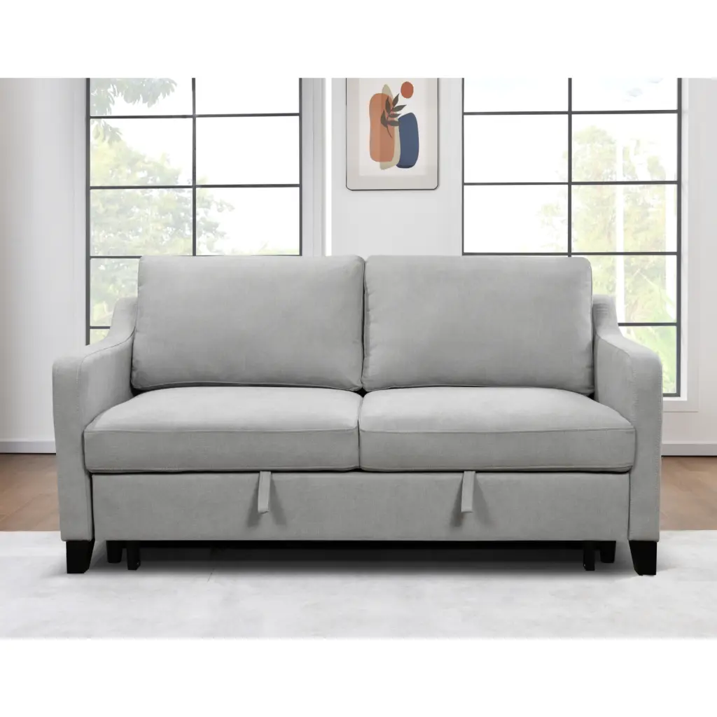 3--1 Convertible Sleeper Sofa Light Gray - Modern 69 Fabric Loveseat Futon Pullout Queen Bed - Reclining Backrest Ponnky