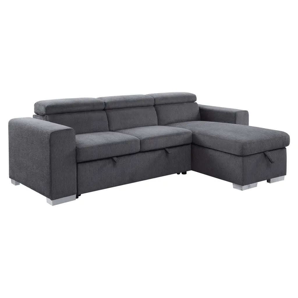ACME Natalie Reversible Sleeper Sectional Sofa Gray Chenille Acme Furniture