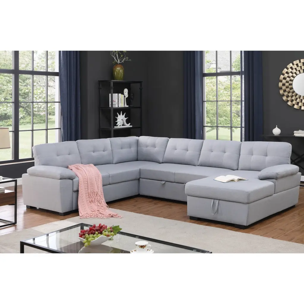 Alexent 5-Seat Modern Fabric Sleeper Sectional Sofa Storage Dark Gray