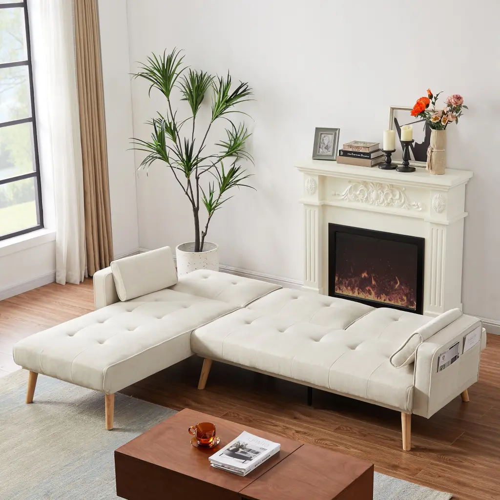 Convertible Left Facing L-Shaped Linen Sleeper Sectional Sofa Living Room Bed Bath & Beyond