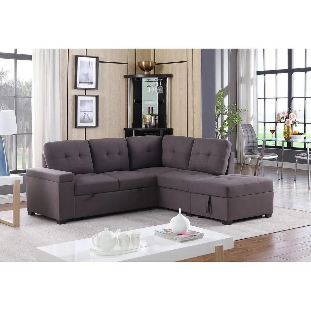 Katie Brown Linen Sleeper Sectional Sofa Storage Ottoman and Storage Arm Bed Bath & Beyond