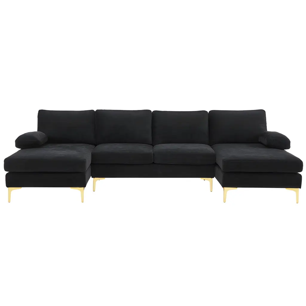 Capri Convertible U-Shaped Sectional Sofa Memory Foam Double Chaise and Comfortable Backrest Black