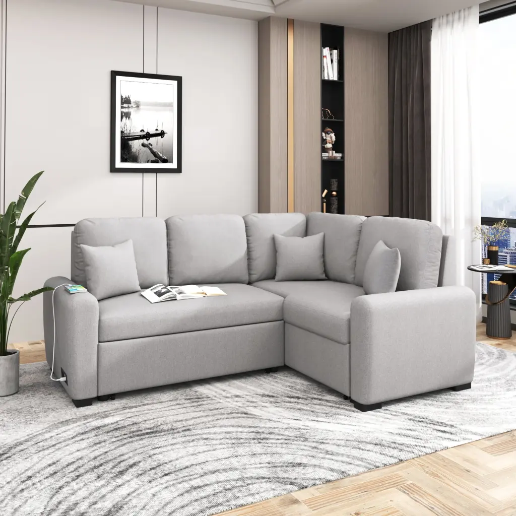 CoSoTower 87.4 Sectional Sleeper Sofa USB Charging Port Black