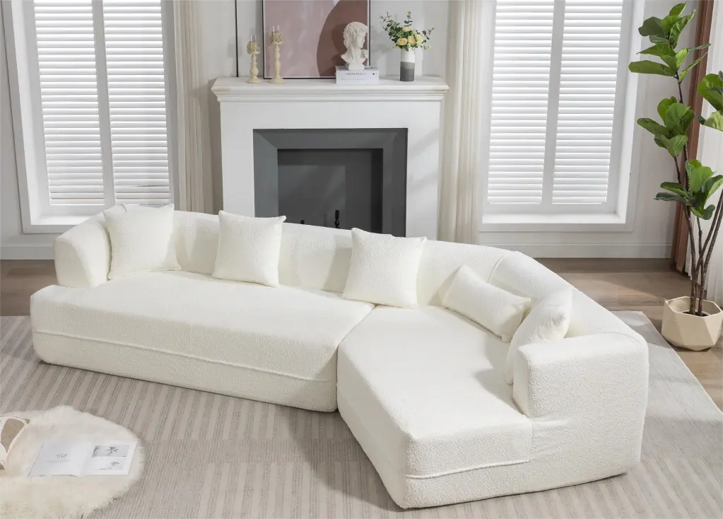 Modular Sectional Sofa Set Modern Minimalist Sleeper Sofa Boucle Fabric Creamy White CoSoTower