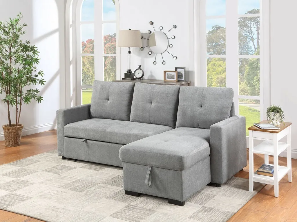 Gray Fabric Reversible Sleeper Sectional Sofa Storage Chaise Living Room Furniture Couch Esofastore