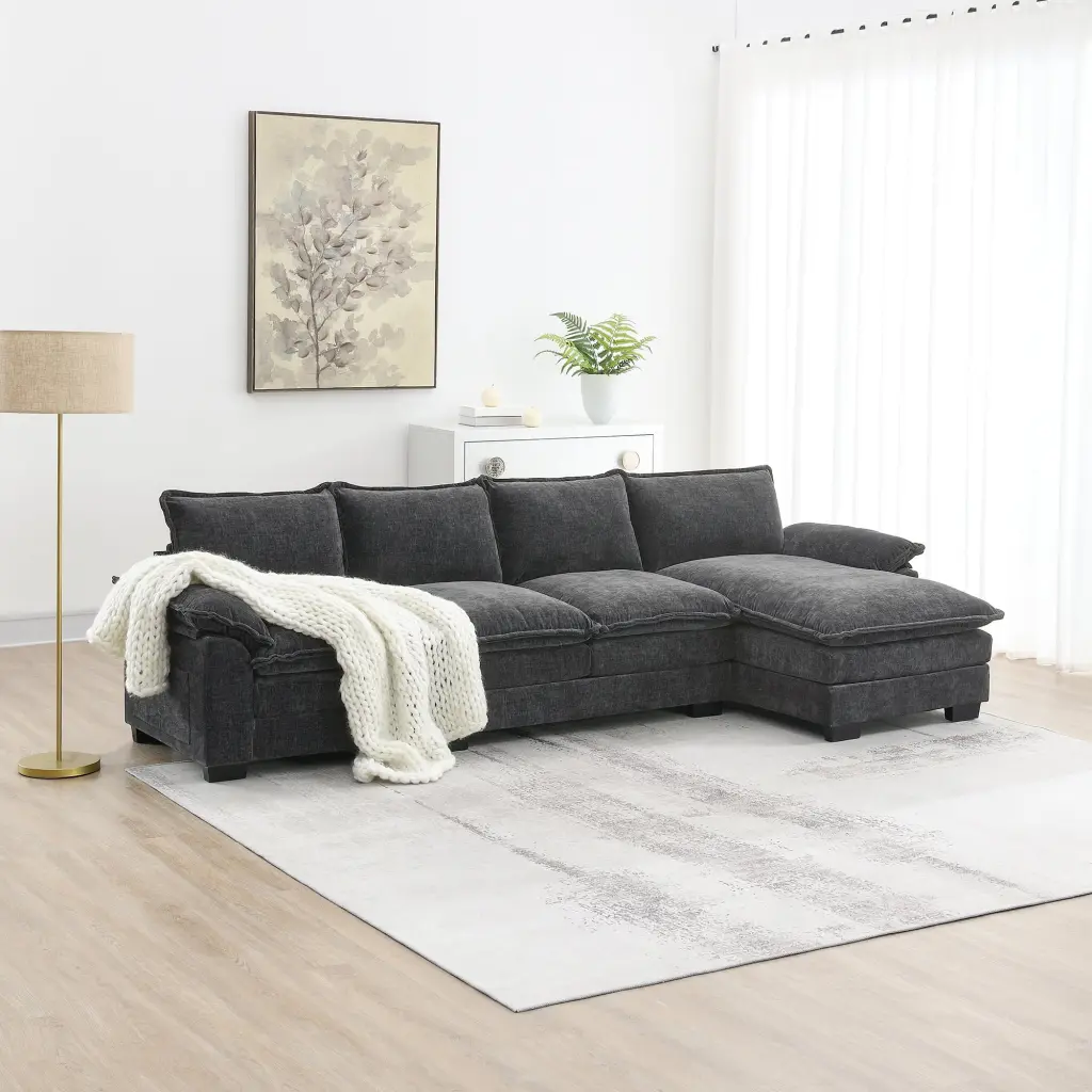 EUROCO 1700lbs 118 Inch Gray L-Shaped Cloud Couch Sectional Sofa 5-Seat Chenille Sleeper