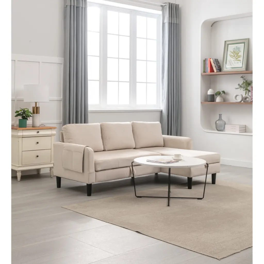 Spacious Beige Reversible Sleeper Sectional Sofa Storage Chaise HATNOKIL