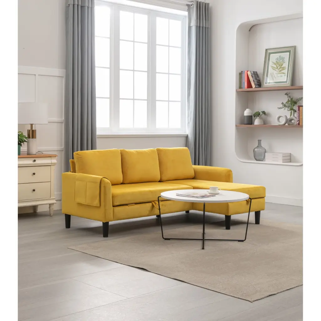 Transformative Mustard Reversible Sleeper Sectional Sofa Storage Chaise HATNOKIL