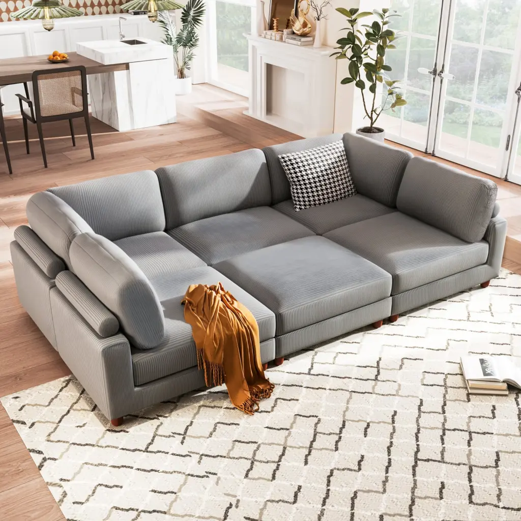 Reversible Modular Sectional Sleeper Sofa Bed Ottoman L Shaped Corner Sectional Grey JAMPOOCA