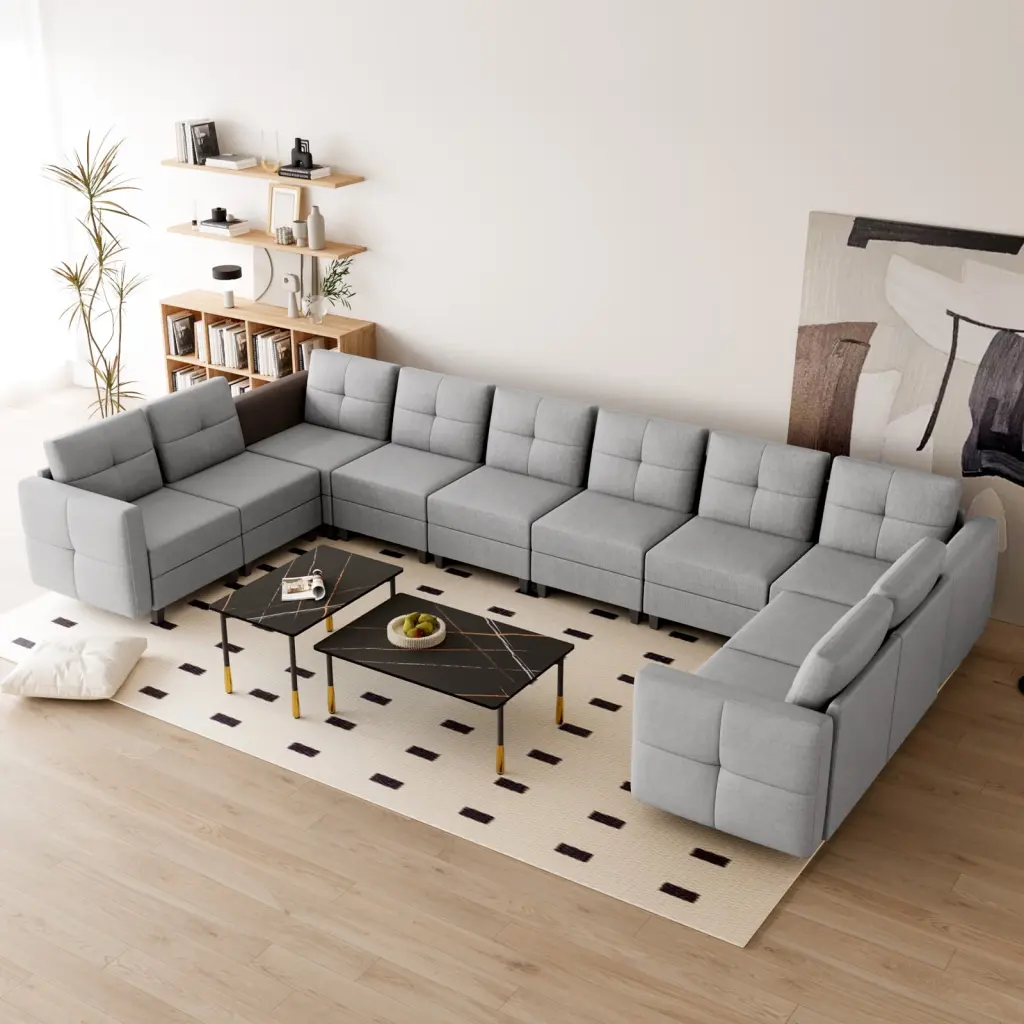 35H Modular Sectional Sofa Couch Storage and Convertible Ottomans Gray Apartment Sleeper Sofa Bed Jiexi