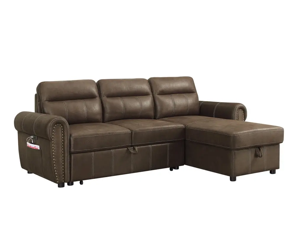Lilola Home Fabric Reversible Sleeper Sectional and Chaise Brown Small Spaces