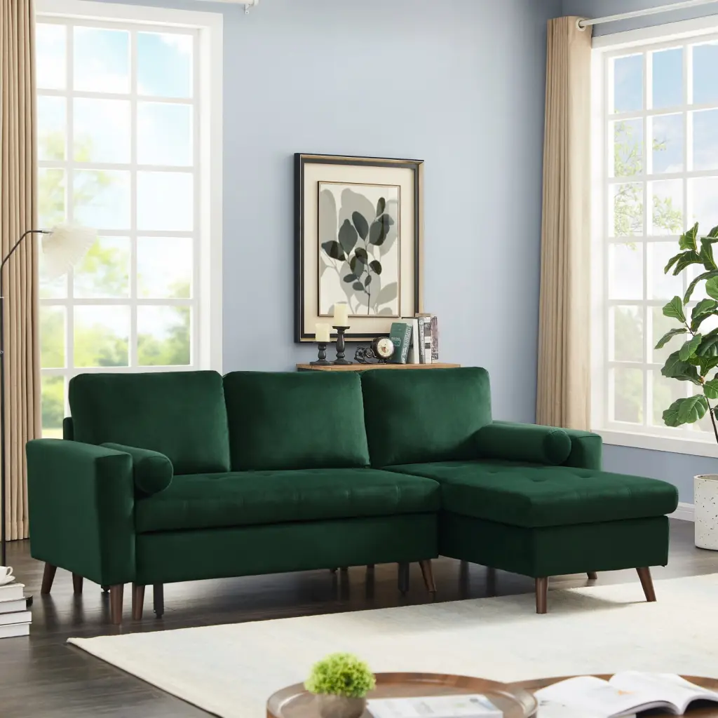 Reversible Pull-Out Sleeper Sectional Sofa Storage Chaise Coil Spring Seat Design Adjustable Recliner Living Room Bedroom ...