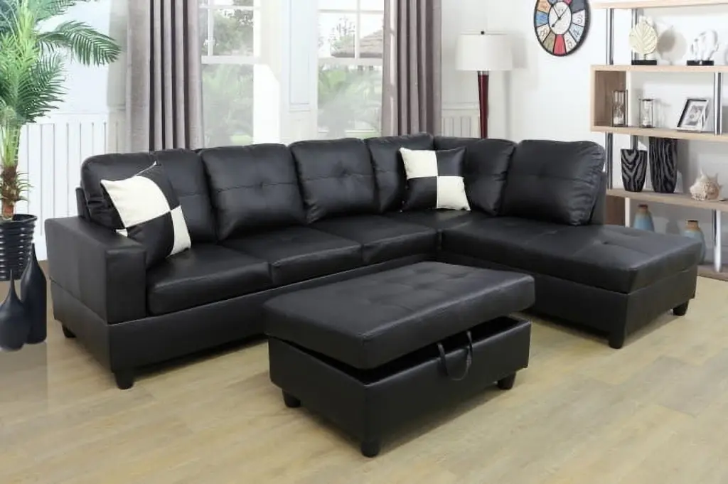PonLiving Furniture 103.5 Inch Sleeper Sectional Storage Ottoman Red Leather Living Room Couch Pon Living Furniture Inc