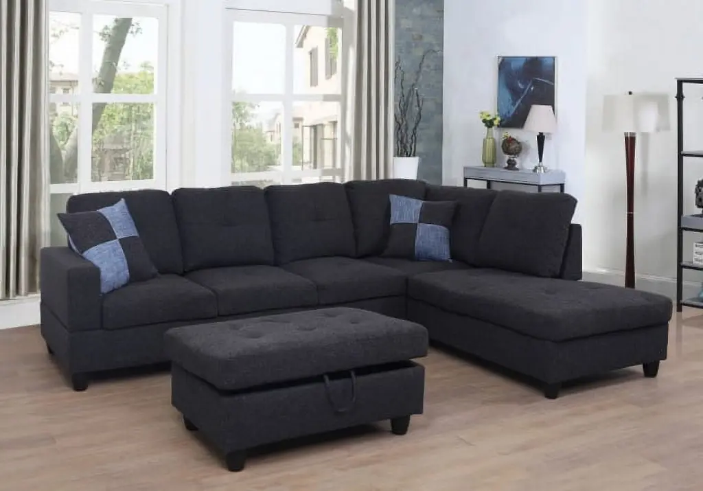 PonLiving Furniture Cream 103.5 Inch Sleeper Sectional Storage Ottoman Living Room Couch Set Pon Living Furniture Inc