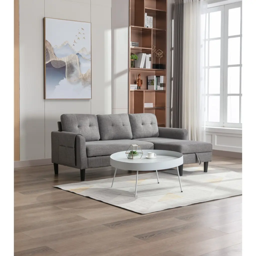 Elegant Light Gray Sectional Sleeper Sofa Storage Chaise and Vintage Flair Ponnky