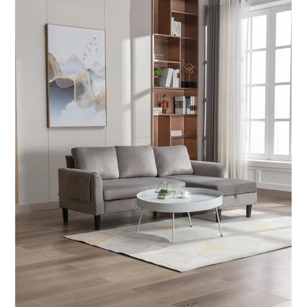 Gray Polyester L-Shaped Sectional Sleeper Sofa Reversible Storage Chaise Lounge Contemporary Design Ponnky