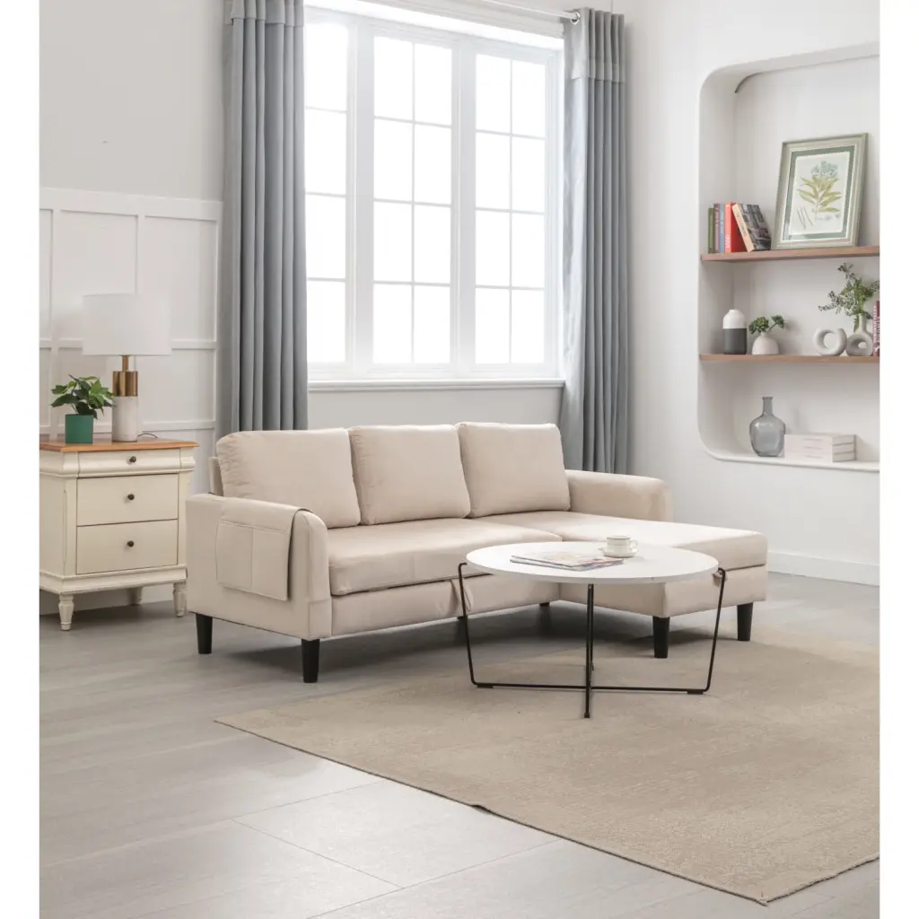 Spacious Beige Reversible Sleeper Sectional Sofa Convenient Storage Chaise Ponnky