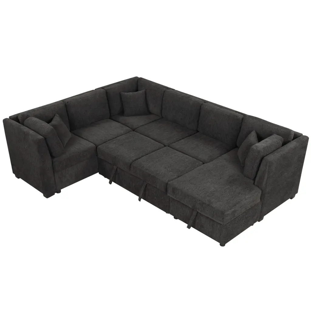 U-Shaped Sectional Sofa Bed USB Ports Spacious Chaise Storage Convertible Multiple Pillows Ponnky