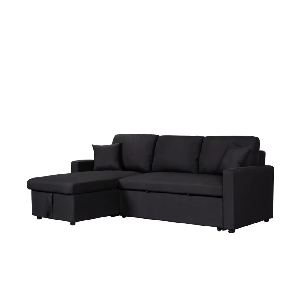 Kip 82 Inch Modern Sleeper Sectional Sofa Bed Storage Chaise Black Saltoro Sherpi