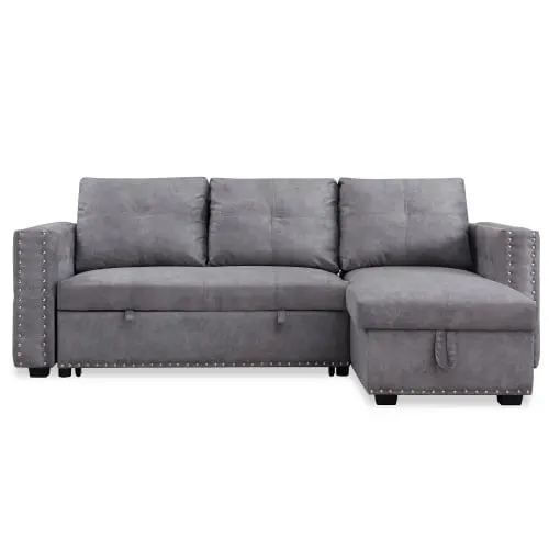 Yocada 91x64.5x35.5 Reversible Sleeper Sectional Storage Sofa Bed Nailhead Trim