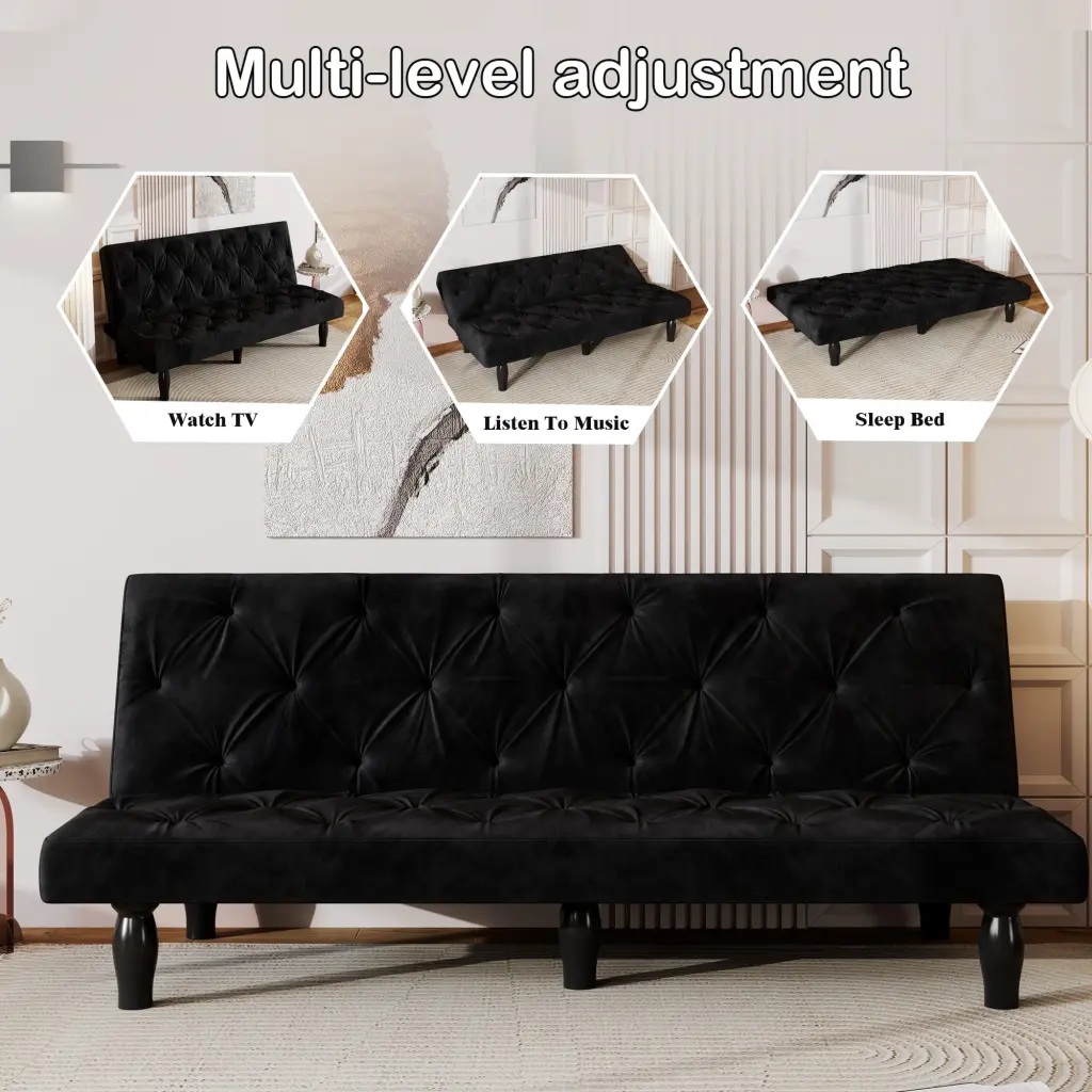 Fireworks Texture Sleeper Loveseat Convertible Sofa Armless Matt Black Settee Bed 2--1 Bench Recliner Sofa Living Room Bed...