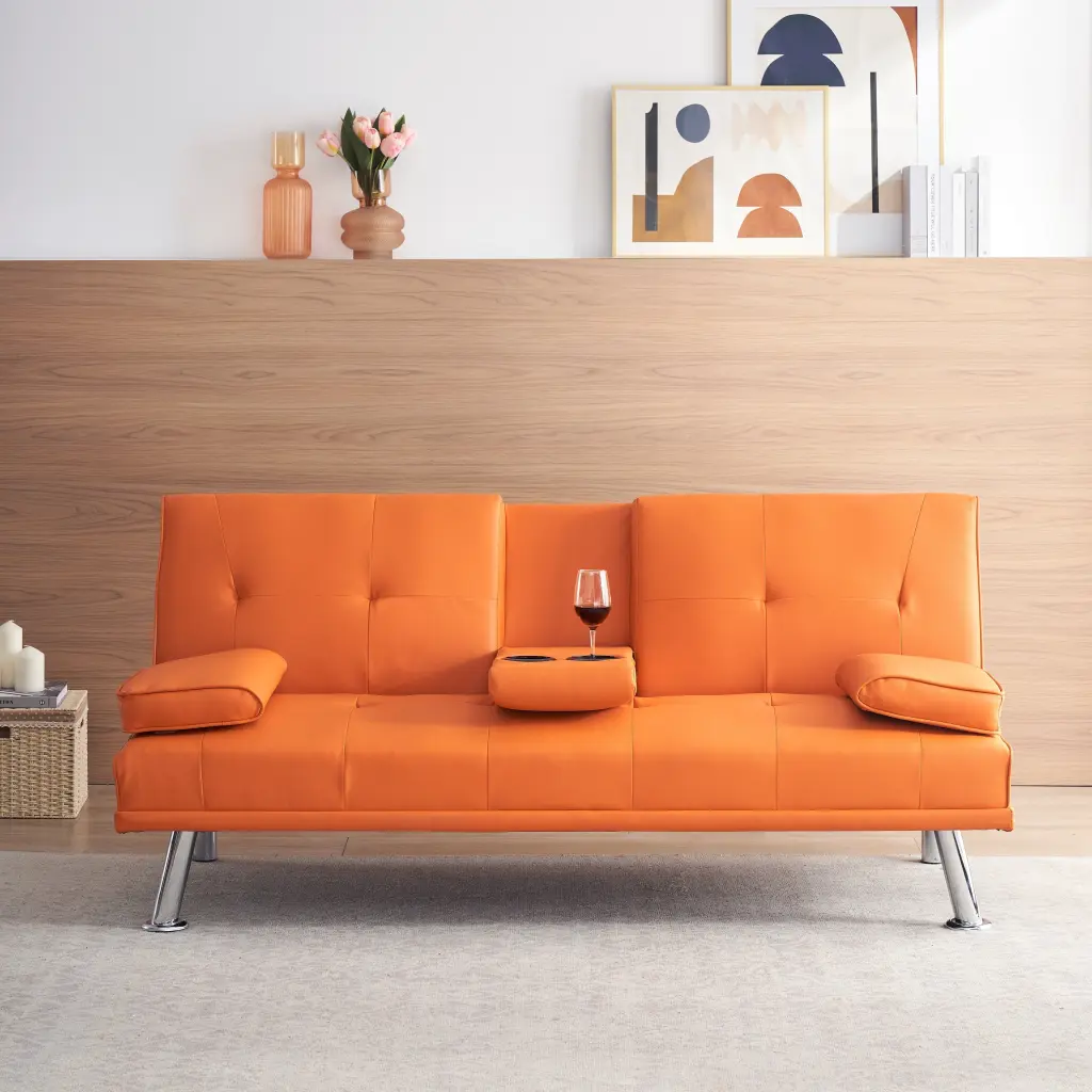 Multifunctional Sleeper Loveseat Sofa Convertible Leather Recliner Removable Arms and Console Orange Bed Bath & Beyond