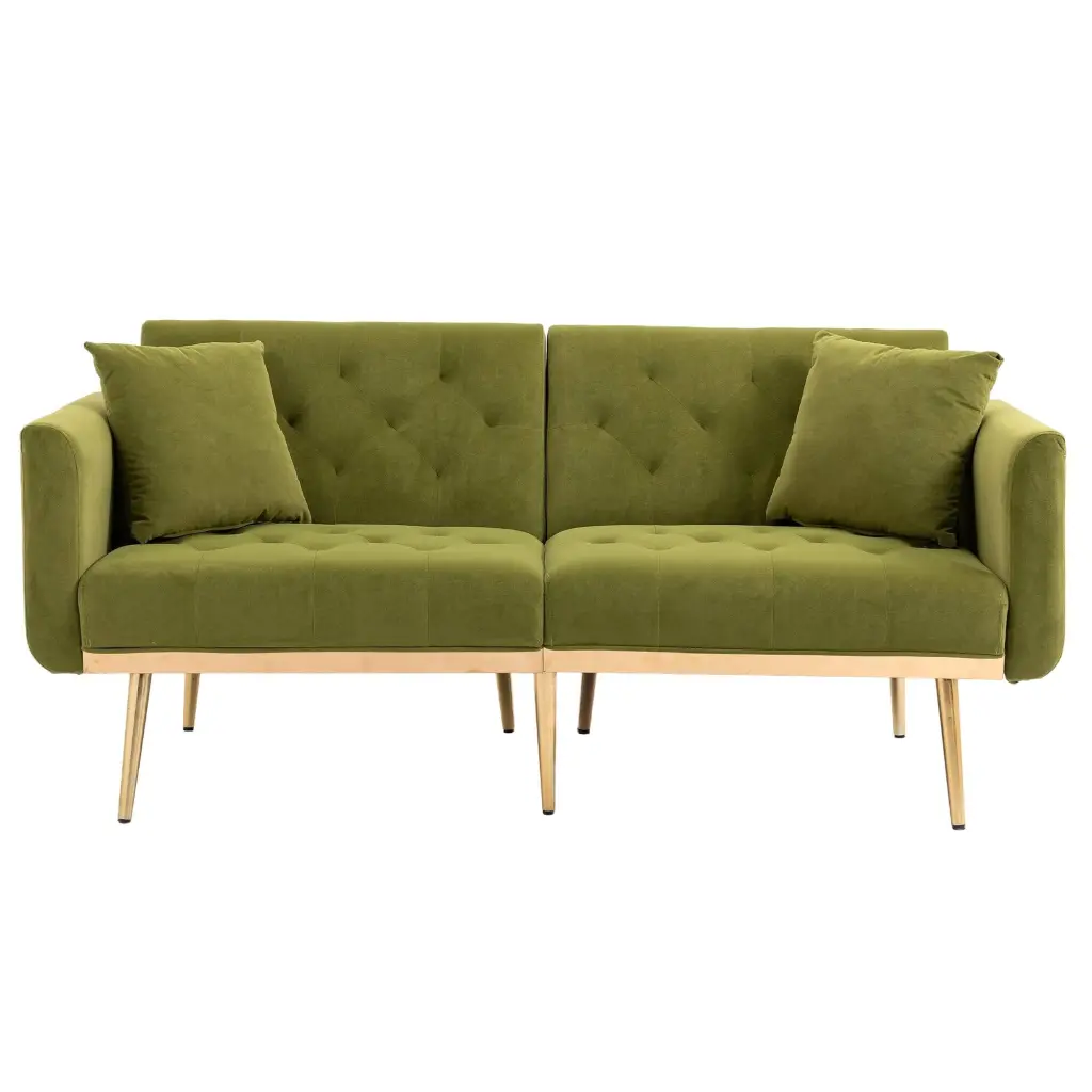 Olive Folding Futon Couch Loveseat - Velvet Accent Sofa Convertible Sleeper Bed Pillows Bed Bath & Beyond