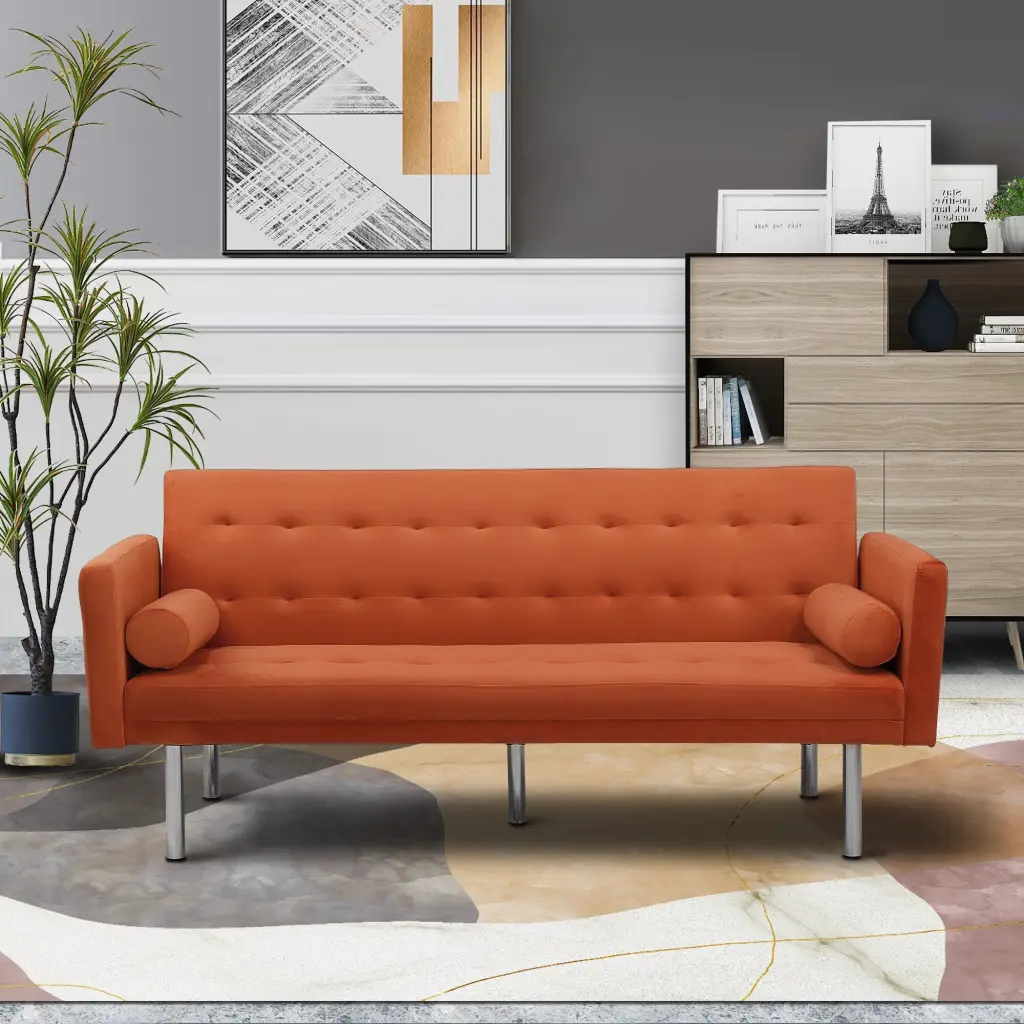 Square Arm Sleeper Sofa Orange Velvet - Modern Pull Out Couch Bed Bath & Beyond