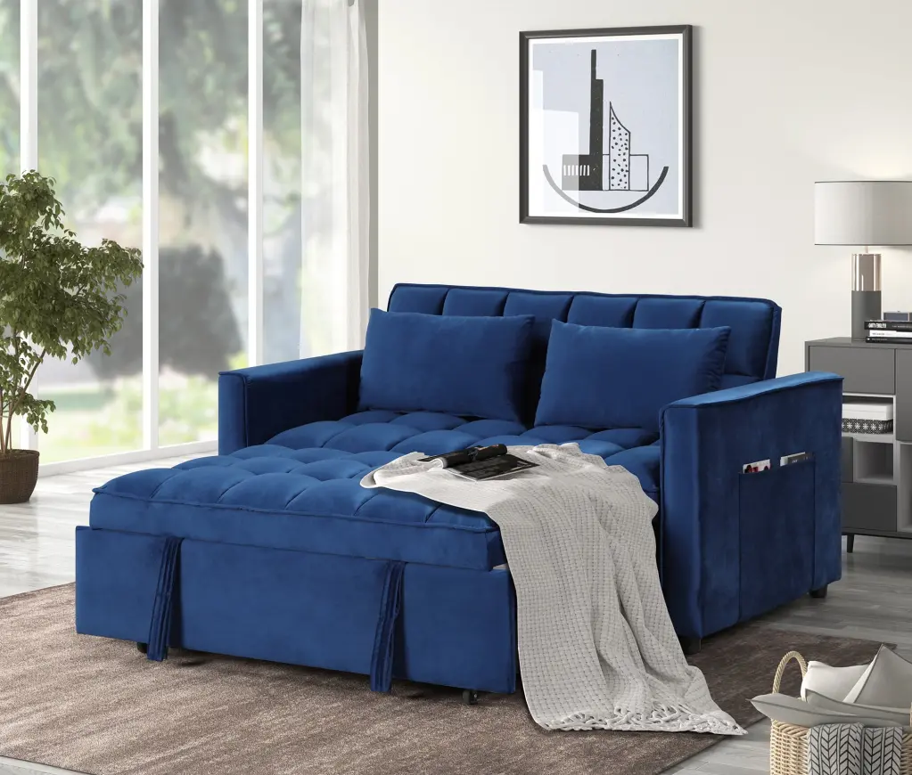 Bestier 3 1 Convertible Sleeper Sofa Bed Modern Velvet Loveseat Futon Pullout Blue