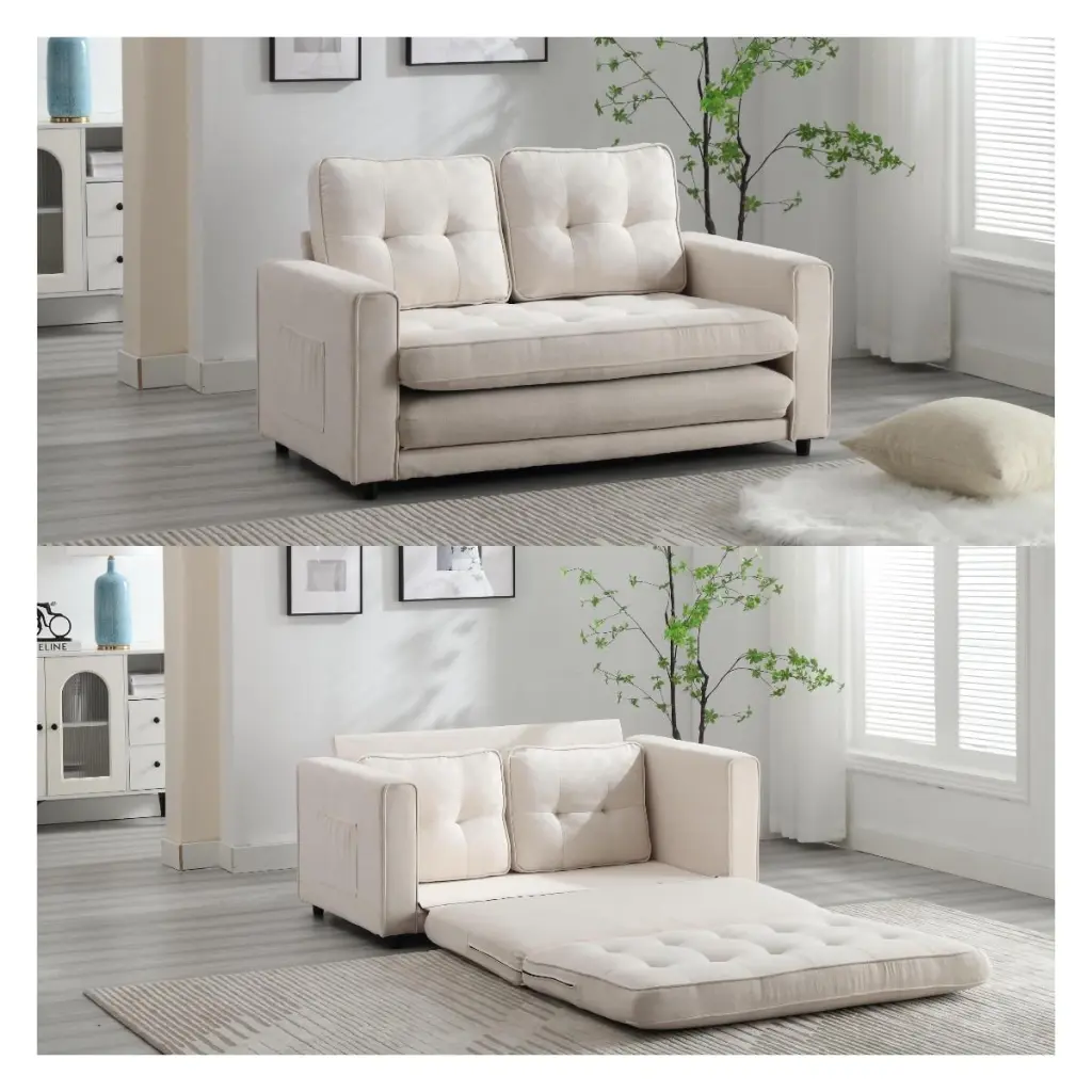 CCCCCAOLI Convertible 3-Fold Sleeper Sofa Bed - Space-Saving Velvet Linen Loveseat Dark Gray, Light Gray, Beige
