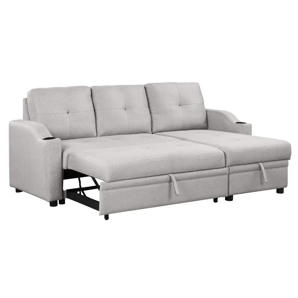 80.3 Pull Out Sofa Bed Modern Linen Fabric 3 Seater Couch Storage Chaise ACKK-02 CNCJ