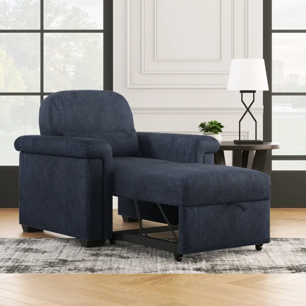 3 1 Convertible Sleeper Chair Sofa Bed Pull Out Couch Adjustable Chair Pillow Dark Blue CNCJ