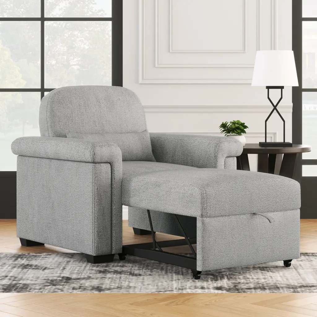 3 1 Convertible Sleeper Chair Sofa Bed Pull Out Couch Adjustable Chair Pillow Gray CNCJ
