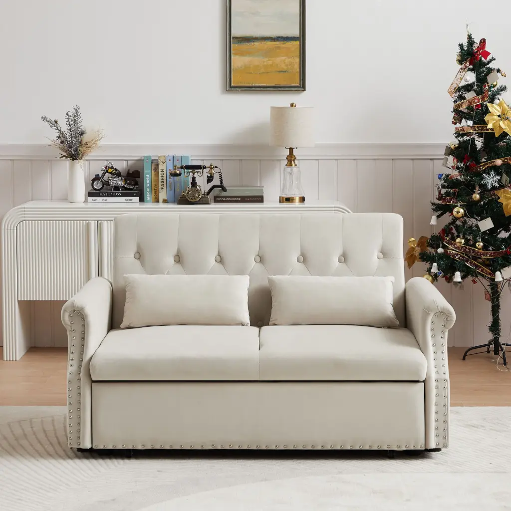 55 Modern Shiny Velvet Convertible Loveseat Sleeper Sofa Adjustable Pull-Out Bed CNCJ
