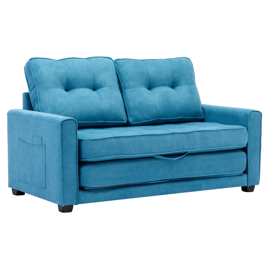 CoSoTower 59.4 Loveseat Sofa Pull-Out Bed Modern Upholstered Couch Side Pocket Blue