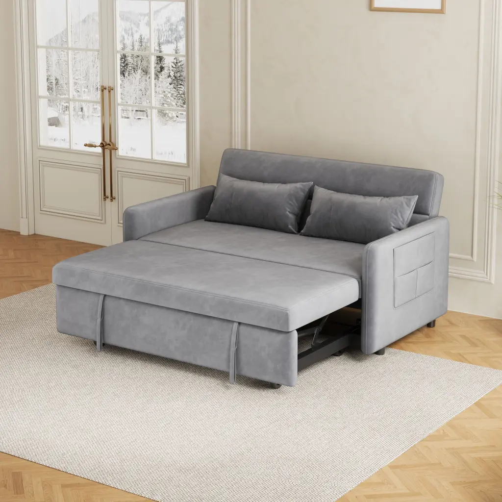 CoSoTower Grey Velvet Sofa Bed Pillows Small Spaces - 54 Inch Pull Out Sleeper
