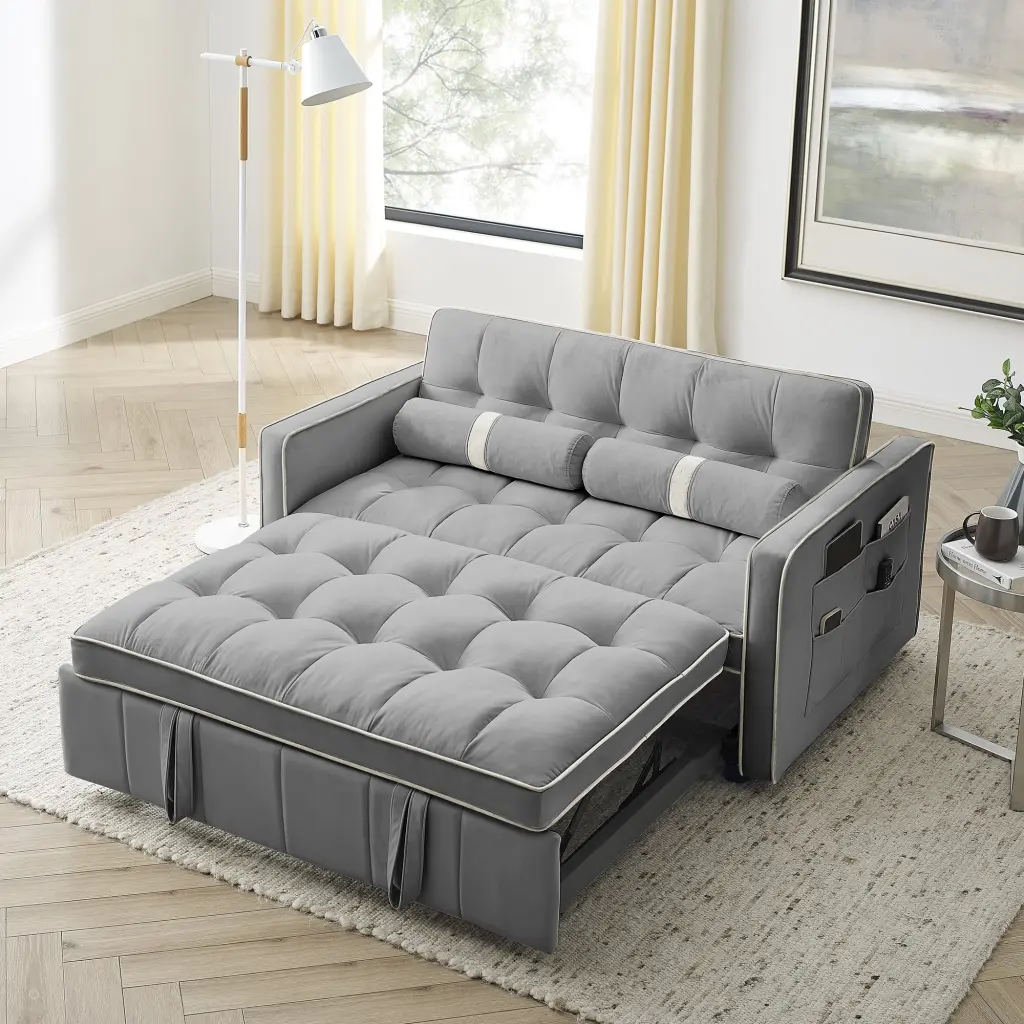 CoSoTower Modern 55.5 Pull Out Sleep Sofa Bed 2 Seater Loveseat Side Pockets