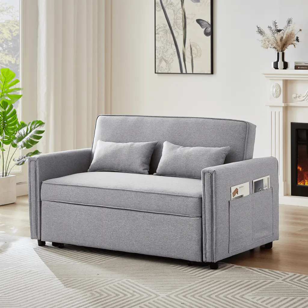 CoSoTower Modern Linen Convertible Loveseat Sleeper Sofa Adjustable Backrest and 2 Lumbar Pillows