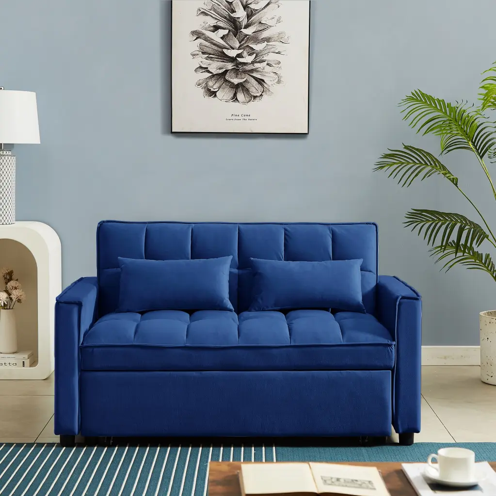 Crtynell 1 Versatile Foldable Sofa Bed 3 Lengths Modern Velvet Pull-Out Bed Adjustable Back USB Port and Ashtray and Swive...