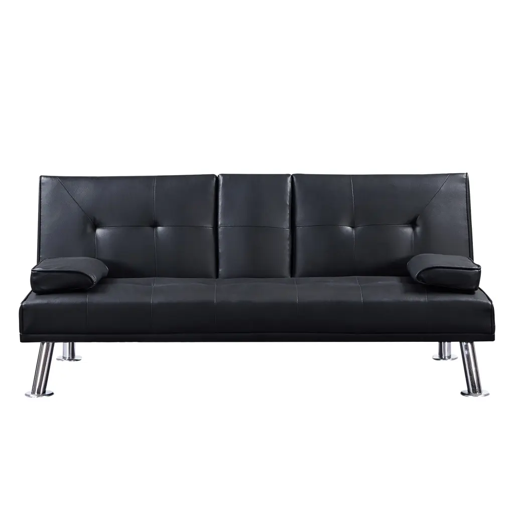 Dcenta Modern Faux Leather Loveseat Sofa Bed Cup Holders Convertible Folding Sleeper Couch Bed