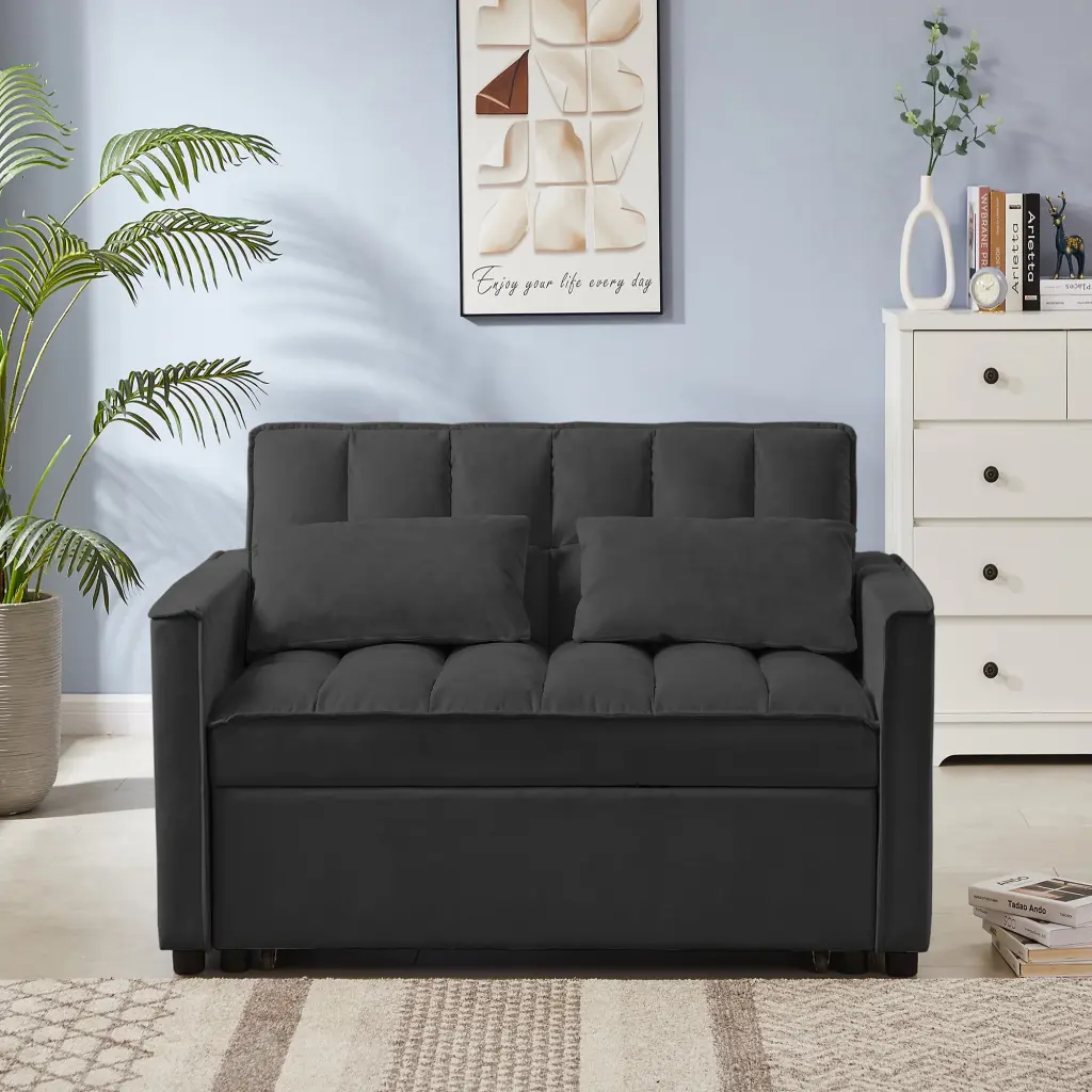 DeeHome Black Velvet Loveseat Sofa Bed Lounge and Guest Room