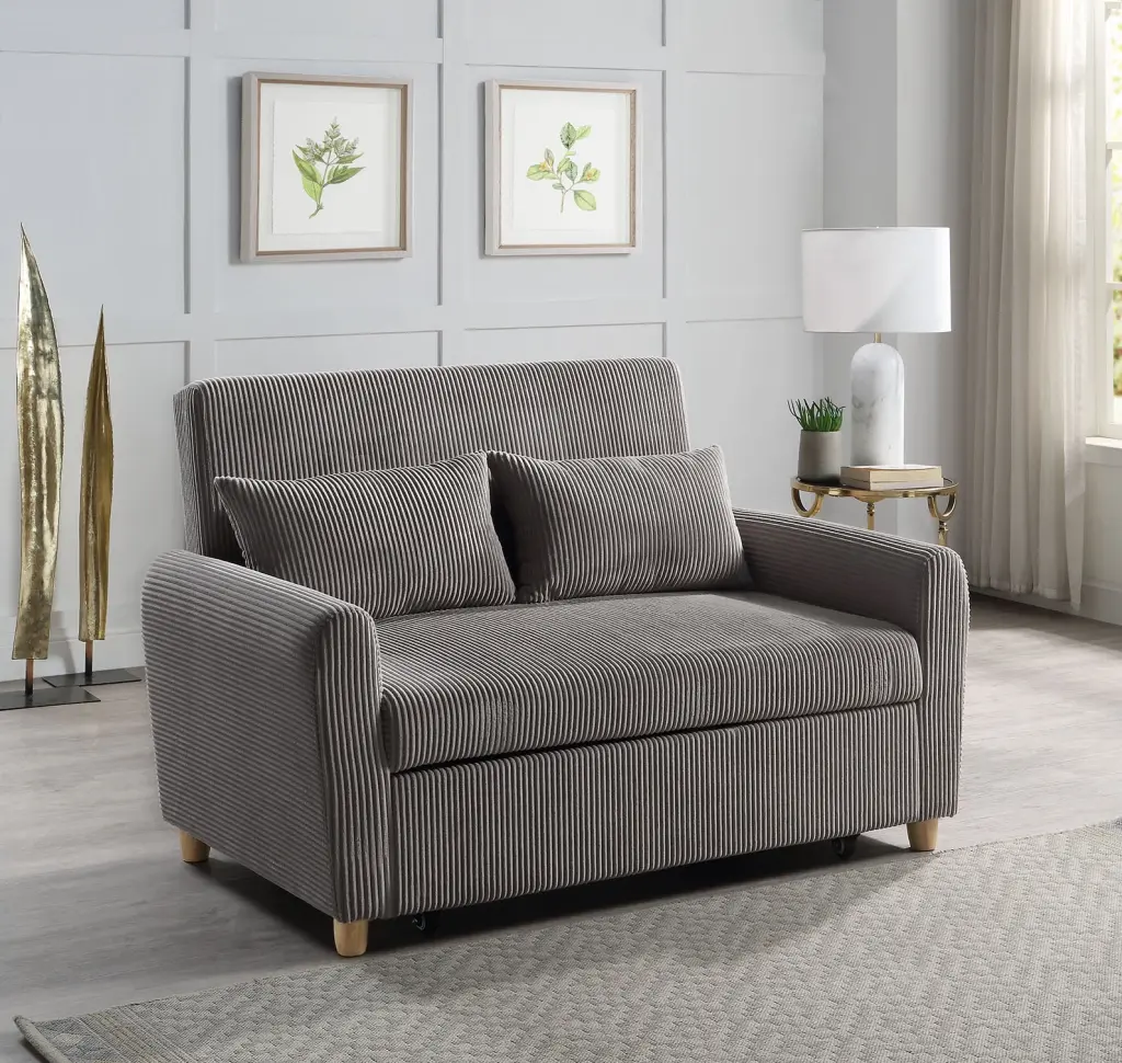 DeeHome Justine 54 Brown Corduroy Convertible Sleeper Loveseat