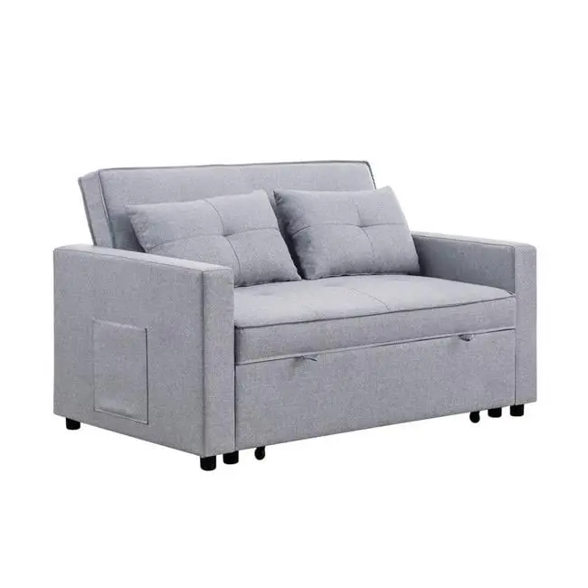 56 Jayce Convertible Sleeper Loveseat Side Pocket Light Gray DeluxDesigns