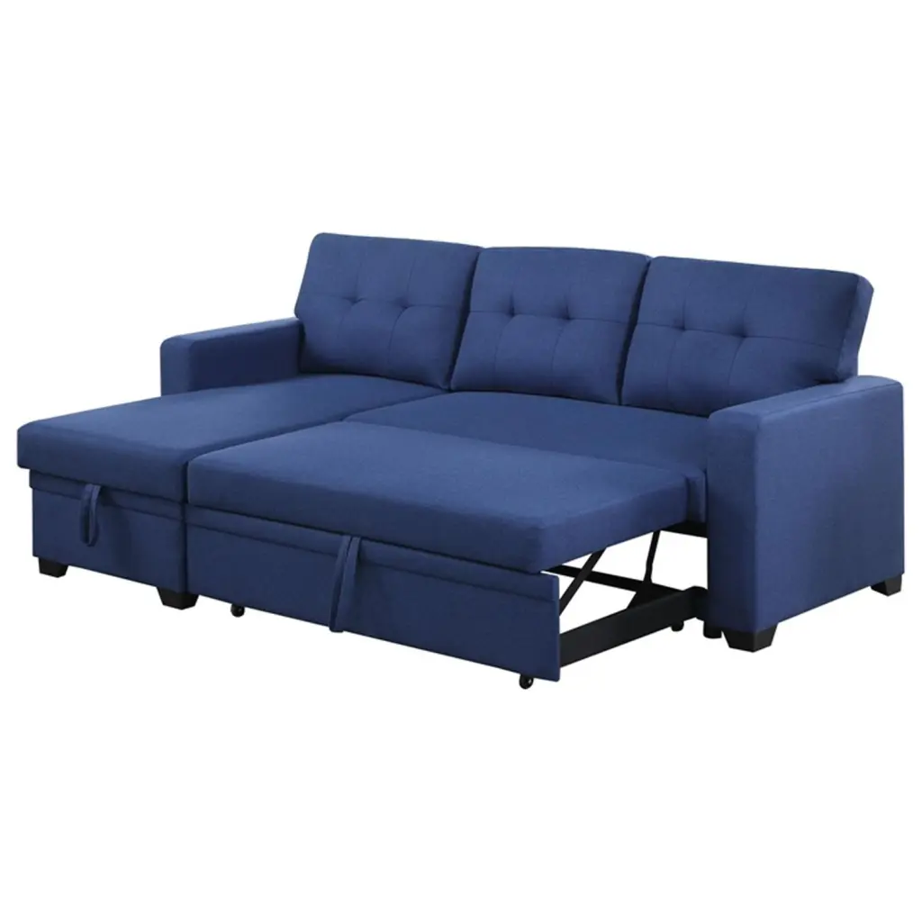 Devion Furniture Polyester Fabric Reversible Sleeper Sectional Sofa Blue
