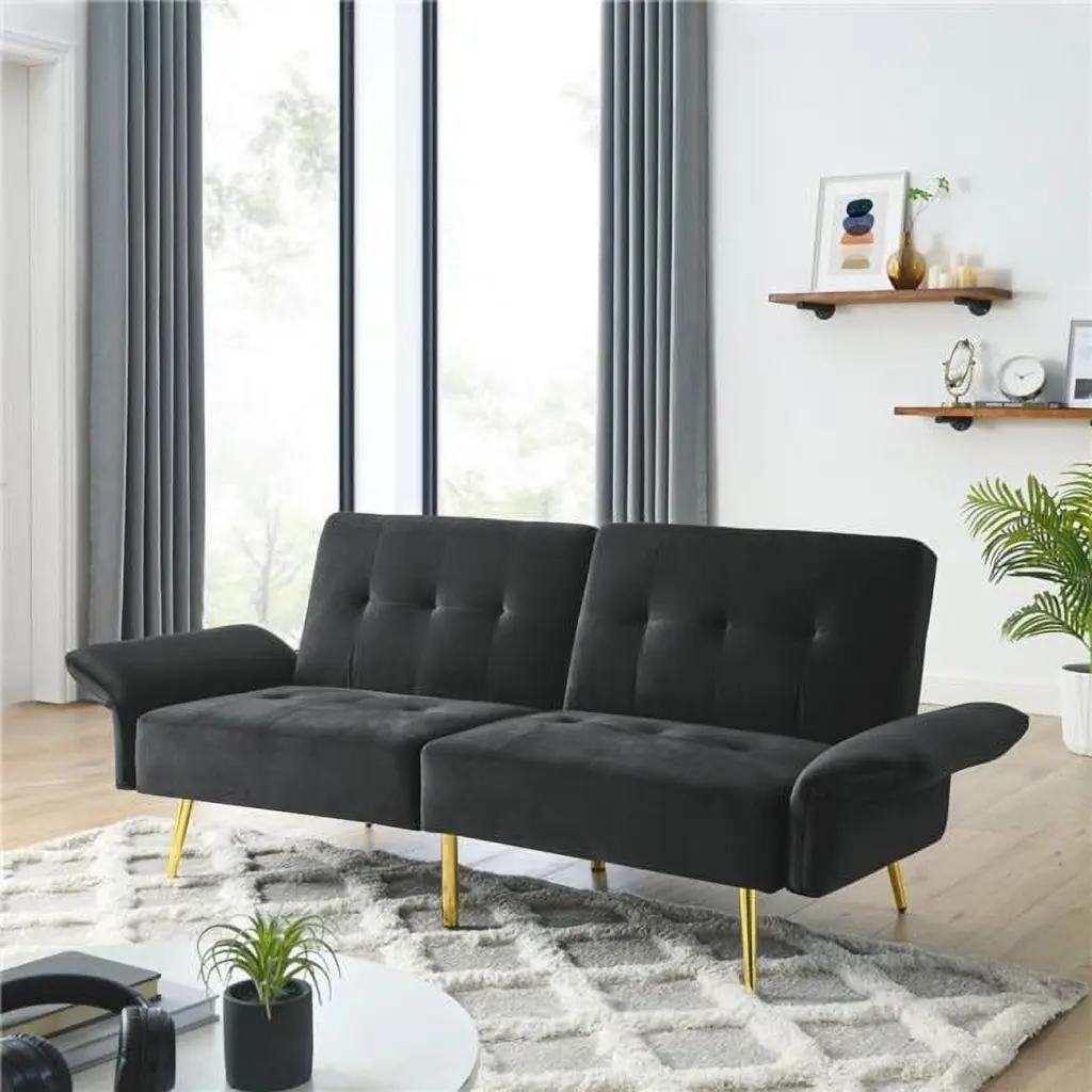 Direct Wicker Black 78 Italian Velvet Convertible Sleeper Loveseat Sofa Bed Storage