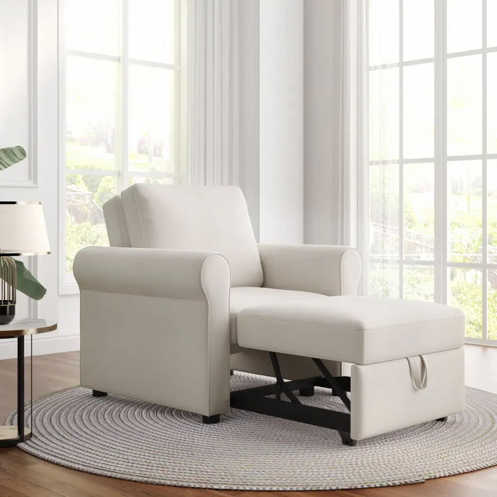 Gexpusm 3--1 Sofa Bed Chair Convertible Sleeper Chair Bed Adjustable Backrest Adults White